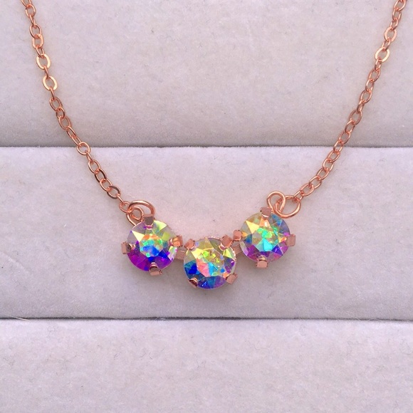 Jewelry - Aurora Borealis + Rose Gold Crystal Bar Necklace